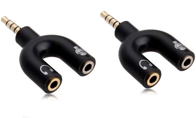 HDF Black 3.5 mm Audio Jack Splitter - Headphone and Microphone (Golden Black, Pack of 2) Phone Converter(Android, IOS)