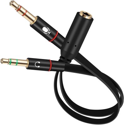Abois Black 2 Male to 1 Female 3.5mm Headphone Earphone Mic Audio Y Splitter Cable Phone Converter(Android & ISO)