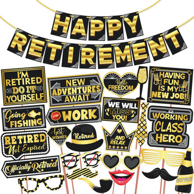 Wobbox Retirement Party props, Happy Retirement Banner, Retirement Decorration Item(4) Photo Booth Board(Birthday)