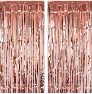 Birthday Popper Rose Gold Foil Fringe Curtain |2 pcs, 3.5ft x 6.5ft| Metallic Backdrop Streamers Photo Booth Board(Wedding, Birthday, Party)