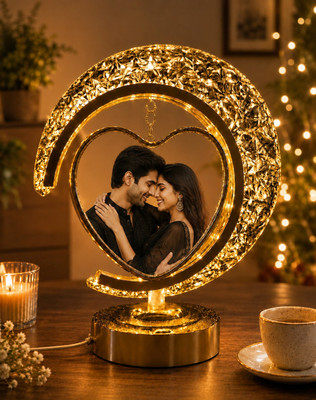 saiprinting Crystal Glow Heart Couple Photo LED Night Lamp for Bedroom & Romantic Gift 10 inch Digital Photo Frame, Photo Lamps(Gold, White, Warm)