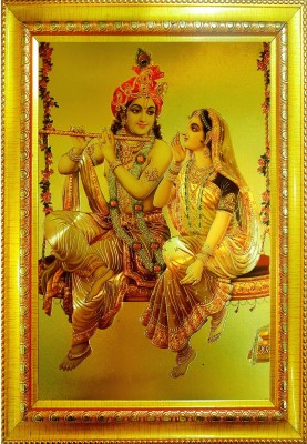 pcorporation Radha Krishna, Golden Frame with Golden Photo, Water resistance. 12 inch Moulding(Golden)