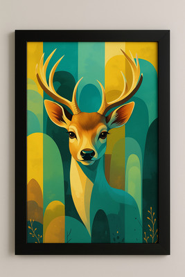 Mishra Modern Deer Wall Art - For Living Room, Bedroom & Office 13 inch Photo(Black)