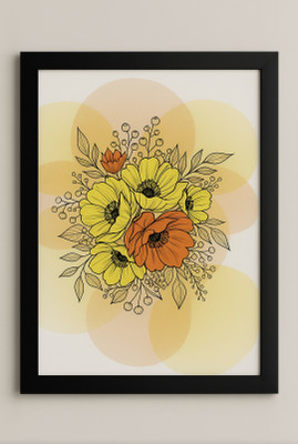 Mishra Yellow & Orange Flower Bouquet Artwork For Living Room, Bedroom & Office 13 inch Photo(Black)