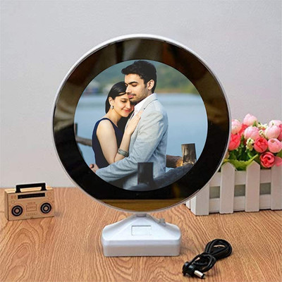 Opulent Oasis Magic Mirror Photo Frame with Light Photos Gift Personalized Frames 8 inch Table(1 GB, White)