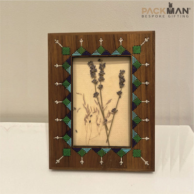 PACKMAN BESPOKE GIFTING Handcrafted Wooden Photo Frame with Threaded Embroidery – 22 X 17 cm 9 inch Wooden Photo Frame(Brown)
