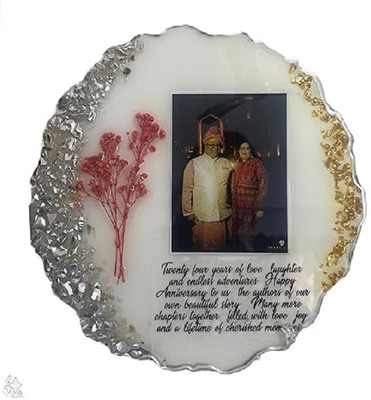 Prismaticpour Handmade Resin Photo Frame with Lights & Flowers | Personalized Couple Gift 10 inch x10(White, Gold)