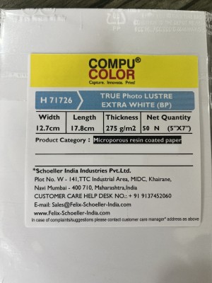 COMPU COLOR Resin Coated Lustre 275GSM (5x7 Inches, 100 Sheets, Pack of 1) Unruled 5x7 275 gsm Photo Paper(Set of 1, White)