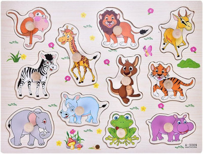 BUCKETLIST®Wooden Puzzles Toddler Toys Toddler Puzzle Toy Kids Animal Puzzle Kids Cognitive Toys Wooden Puzzles Toy Kids Wooden Jigsaw Cartoon Wooden Puzzles (Round Hand Grip Wooden Puzzles)(Animal Puzzle Kids Cognitive Toys, for PS Vita)