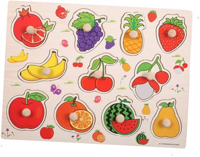 BUCKETLIST®Knob Wooden Cognitive Puzzle,Fruit Cognitive Knob Puzzle Children Kids Educational Learning Toy with Round Hand Grip Fruit for Girls Boys (Round Hand Grip Puzzle)(Fruit Cognitive Knob Puzzle, for PS Vita)