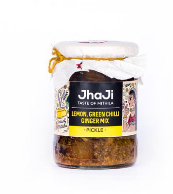 JhaJi Taste of Mithila Jhaji Achar Lemon, Ginger and Green Chili Mixed Pickle Lemon, Ginger, Green Chilli Pickle(500 g)