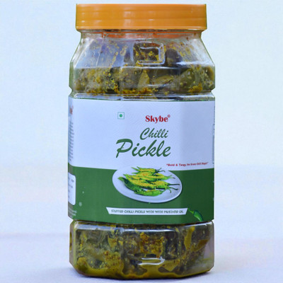 SKYBE Desi Tangy Green Chilli Pickle | Homemade Authentic Spicy Indian Taste Green Chilli Pickle(500 g)