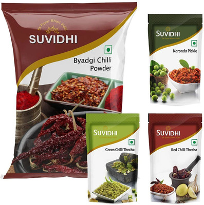 Suvidhi combo - Red Chilli Thecha 100gm,Green Chilli Thecha 100gm(Pack of 8) Red Chilli Pickle(8 x 0.12 kg)
