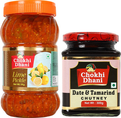 Chokhi Dhani Date & Tamarind Chutney, Lime Combo, Spicy & Tasty Mixed Vegetable Pickle(2 x 0.65 kg)