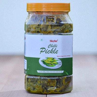 SKYBE Authentic Tangy Homemade Green Chilli Pickle | Spicy Traditional Indian Taste Green Chilli Pickle(500 g)