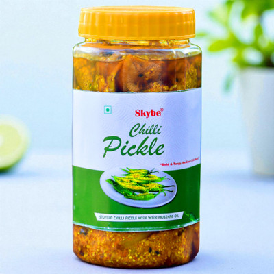 SKYBE Authentic Indian Taste Green Chilli Pickle with Mustard Oil Green Chilli Pickle(500 g)