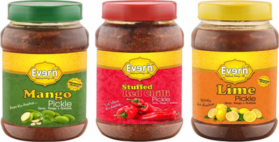 Everin Tasty Tangy and Ticklish Mango,Red Chilli and Lime Mango, Red Chilli, Lemon Pickle(3 x 83.33 g)