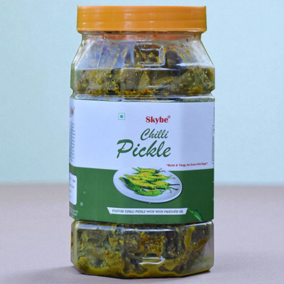 SKYBE Pure Homemade Green Chilli Pickle for Tangy Indian Taste Green Chilli Pickle(500 g)