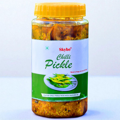 SKYBE Spicy Homemade Green Chilli Pickle with Real Mustard Oil Taste Green Chilli Pickle(500 g)