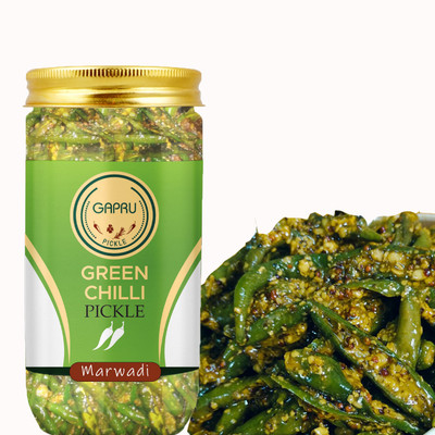 Gapru Marwadi Green Chilli Pickle- Marwadi -Harimirch Ka Achar 400 GM Green Chilli Pickle(400 g)