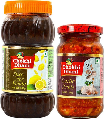 Chokhi Dhani Garlic Pickle 200 gm, Sweet Lime Pickle 600 gm, Spicy & Tasty Mixed Vegetable Pickle(2 x 0.4 kg)