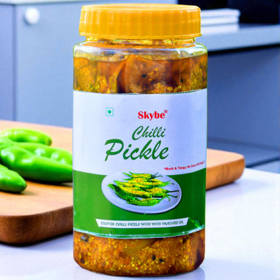 SKYBE Authentic Homemade Green Chilli Pickle | Tangy Spicy Desi Indian Taste Green Chilli Pickle(500 g)