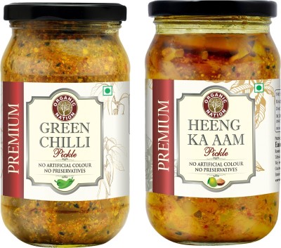 Organic Nation Heeng ka Aam Achar and Green Chilli Achar (pickle) Green Chilli Pickle(2 x 400 g)