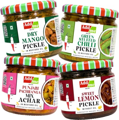 Add me Dry Mango Pickle|Green Stuffed Chilli |Punjabi Puchranga Mix | Sweet Lemon 350g| Mango, Green Chilli, Mixed Vegetable, Lemon Pickle(4 x 300 g)