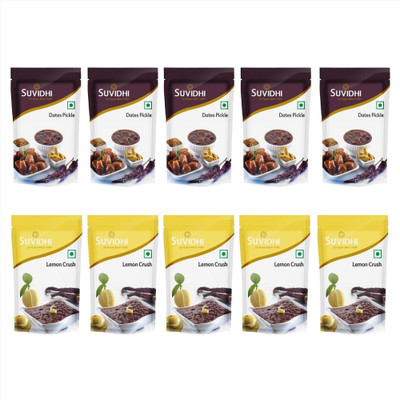 Suvidhi Dates Pickle (Pack of 5),Lemon Crush (Pack of 5) in all 1000gm Dates, Lemon Pickle(10 x 100 g)
