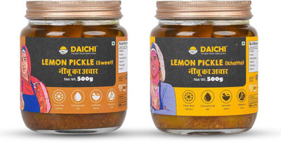 DAICHI Pickle Combo–Lemon (Sweet) & Lemon(Khatta)|Sun-Cured|No Preservatives|Pack of 2 Lemon Pickle(2 x 0.5 kg)