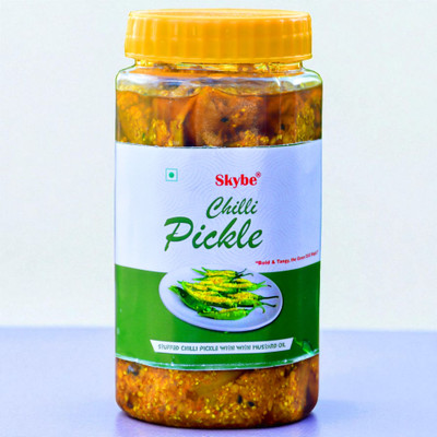SKYBE Hot and Tangy Green Chilli Pickle with Rich Spicy Aroma Green Chilli Pickle(500 g)