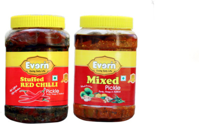 Everin Tasty Tangy and Ticklish Red Chilli and Mixed Red Chilli, Mixed Pickle(2 x 125 g)