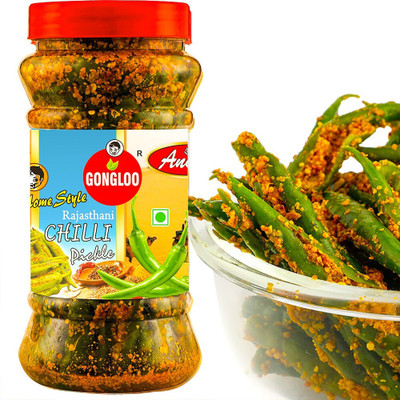 GONGLOO Homemade Rajasthani Green Chilli Pickle, Ready to Eat Hari Mirch ka Achar 300 GM Green Chilli Pickle(300 g)