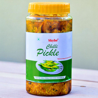 SKYBE Homemade Spicy Green Chilli Pickle with Authentic Indian Taste Green Chilli Pickle(500 g)