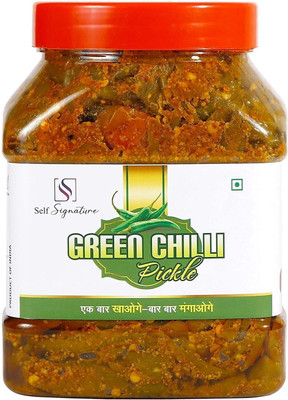 self signature Green Chilli Spicy Tasty Pickle, Hari Mirch Ka Tadka(1 kg) Best Quality Green Chilli Pickle(1000 g)