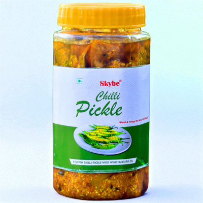SKYBE Spicy Homemade Green Chilli Pickle | Authentic Desi Tangy Flavor | 500g Green Chilli Pickle(500 g)