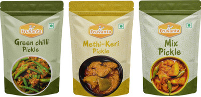 Fruvanta Mix Pickle, Green Chilli Pickle and Methiua Keri Pickle(Methi Mango)(200gm X 3) Mango Pickle(3 x 200 g)
