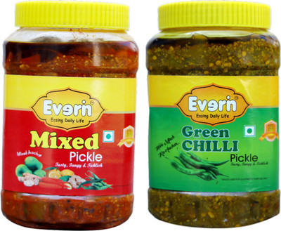 Everin Tasty Tangy and Ticklish Mixed and Green Chilli Mixed, Green Chilli Pickle(2 x 125 g)