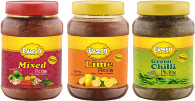 Everin Tasty Tangy and Ticklish Mixed, Lemon, Green Chilli Pickle(3 x 166.67 g)