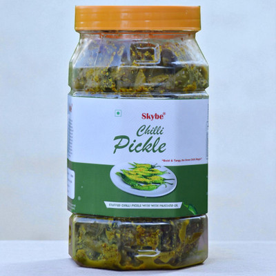 SKYBE Homemade Green Chilli Pickle with Rich Masala and Pure Ingredients Green Chilli Pickle(500 g)