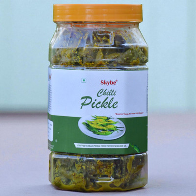SKYBE Authentic Spicy Green Chilli Pickle for Traditional Indian Meals Green Chilli Pickle(500 g)