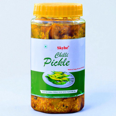 SKYBE Spicy Tangy Green Chilli Pickle | Traditional Indian Taste with Desi Perfection Green Chilli Pickle(500 g)