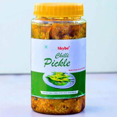 SKYBE Tangy Fresh Green Chilli Pickle with Traditional Mustard Aroma Green Chilli Pickle(500 g)