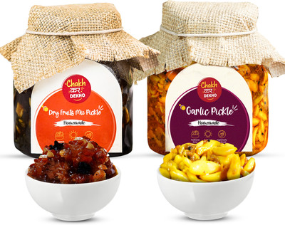 Chakh Kar Dekho Garlic & Dry Fruits Pickle Combo – Traditional Spicy & Tangy Pickle, Homemade Garlic, Dry Fruit Pickle(2 x 475 g)
