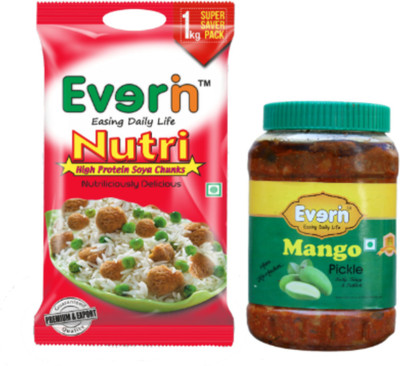 Everin Tasty Mango 1KG Pickle and 1KG Soya Chunks Combo Mango Pickle(2 x 1 kg)