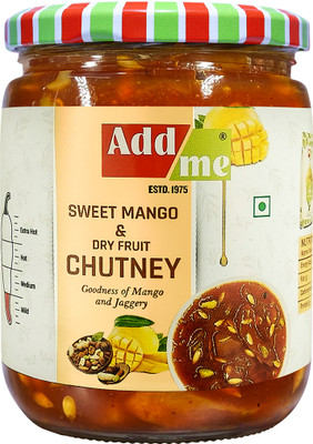 Add me Sweet Navratan Mango Chutney Pickle with Dry Fruits 600g aam ki khatti meethi Achar Without Oil aam ki chatni Glass Pack Mango Pickle(600 g)