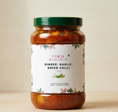 sarwangherbals Banarasi Ginger Garlic Green Chilli Homemade Pickle (500 g) Ginger, Garlic, Green Chilli, Mixed Pickle(500 g)