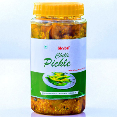 SKYBE Spicy Tangy Green Chilli Pickle | Authentic Desi Homemade Indian Achar Green Chilli Pickle(500 g)