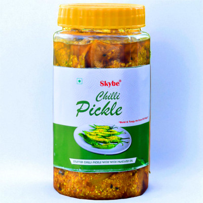 SKYBE Homemade Authentic Green Chilli Pickle | Tangy Spicy Indian Desi Taste Green Chilli Pickle(500 g)