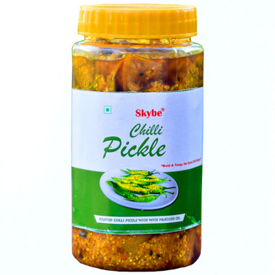 SKYBE Desi Tangy Green Chilli Pickle | Spicy Traditional Homemade Achar | 500g Green Chilli Pickle(500 g)